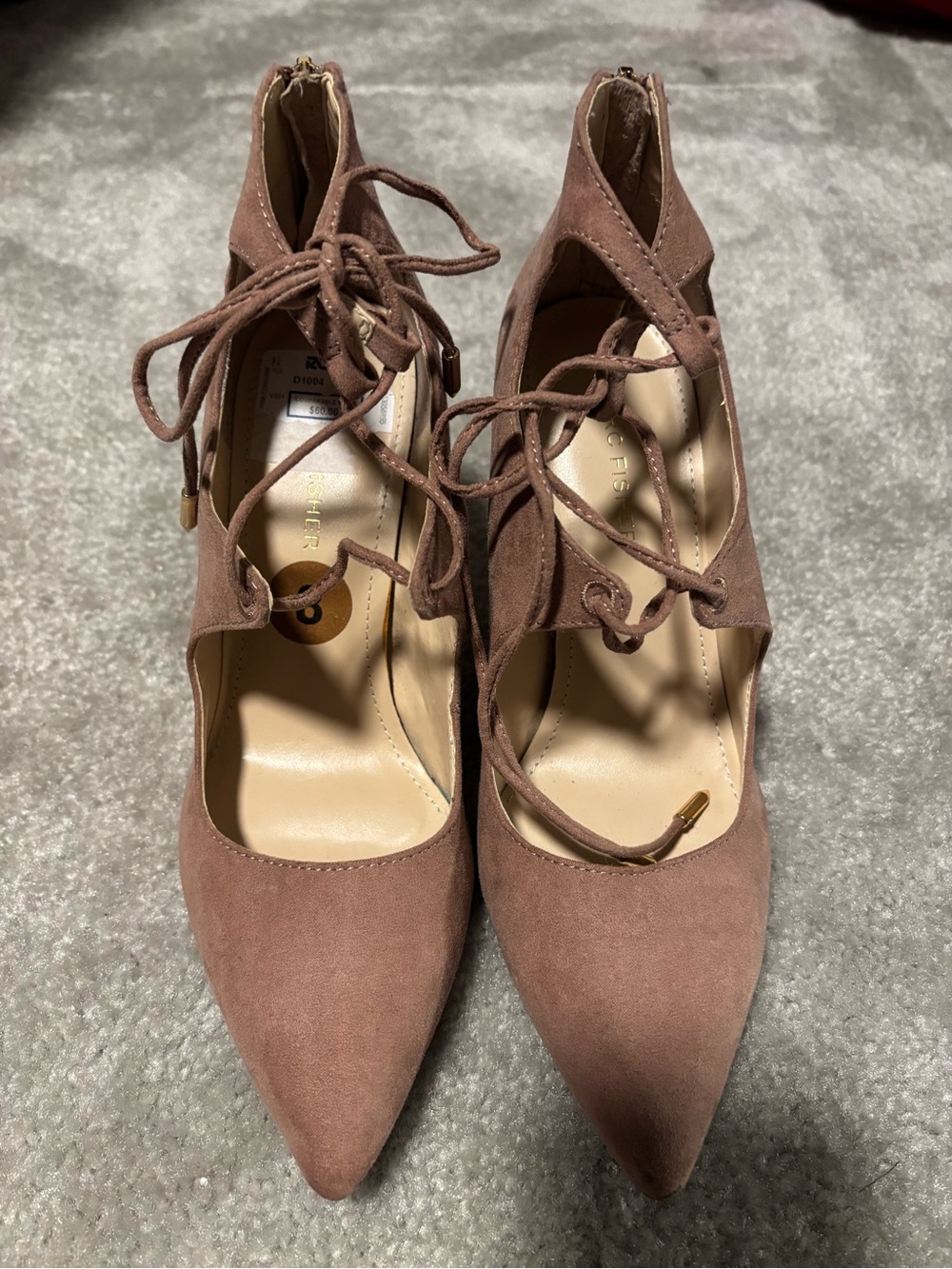 Marc Fisher Mauve-Taupe Suede Lace-Up Pointed Heels